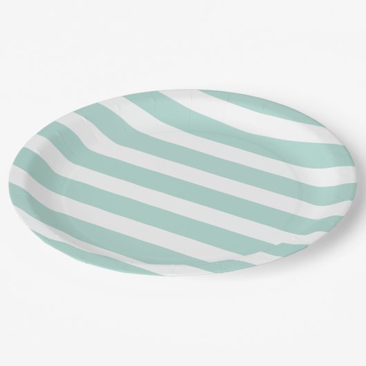 ミントと白ストライプ色 ペーパープレート (アングル)