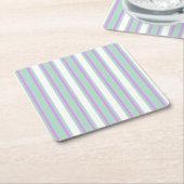ミントと薄紫キャンディストライプー スクエアペーパーコースター (アングル)