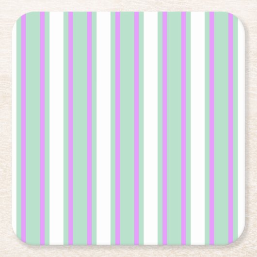 ミントと薄紫キャンディストライプー スクエアペーパーコースター (正面)