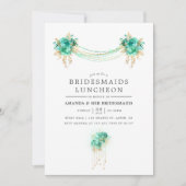 ミントと金ゴールドのフローラライトブリデスメイドランチョン 招待状 (正面)