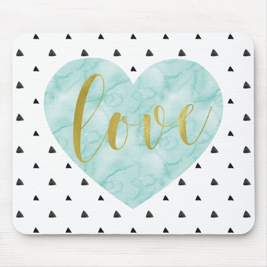 ミントと金ゴールドの水の色"愛" マウスパッド (正面)