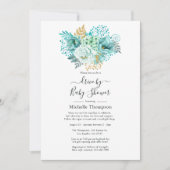 ミントと金ゴールドの水カラーフローラドライブによるシャワー 招待状 (正面)