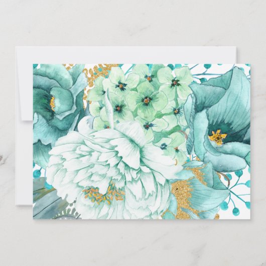 ミントと金ゴールドの水色フローラ卒業写真 案内状 (裏面)