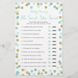ミントと金ゴールドの赤ちゃんシャワー彼は彼女はゲームを言った