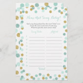 ミントと金ゴールドは、ベビーソング赤ちゃんシャワーゲームを推測 (正面/裏面)