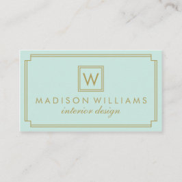 ミントと金ゴールドアールデコモノグラム 名刺
