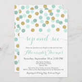 ミントと金ゴールドグリッターのsipとsee招待状 招待状 (正面/裏面)