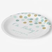 ミントと金ゴールドグリッターベビーシャワー紙プレート ペーパープレート (アングル)