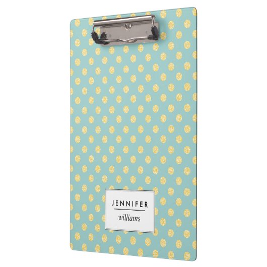ミントと金ゴールドフェイクグリッタードットパーソナライズされた クリップボード (左)