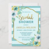 ミントと金ゴールドフェイクフローラブライダルシャワー招待 招待状 (正面)