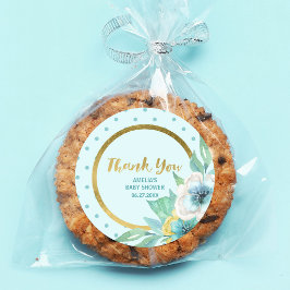 ミントと金ゴールドフェイクフローラ赤ちゃんシャワーありがとう ラウンドシール