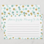 ミントと金ゴールドママムカード用ベビーシャワーアドバイス (正面/裏面)
