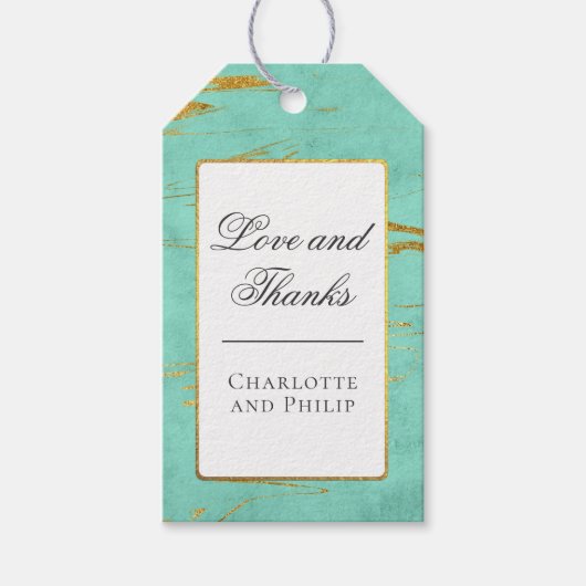 ミントと金ゴールド大理石パターンありがとう ギフトタグ (正面)