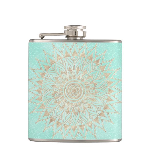 ミントと金ゴールド曼荼羅 フラスク (正面)
