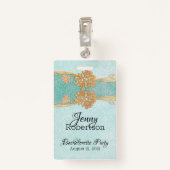 ミントと金ゴールド花バチェロレッテバッジ バッジ (裏面クリップ)