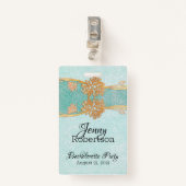 ミントと金ゴールド花バチェロレッテバッジ バッジ (正面クリップ)