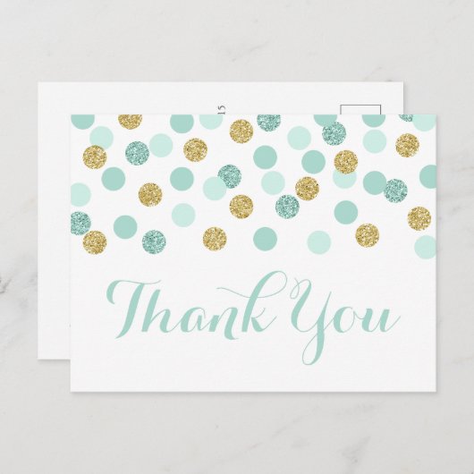 ミントと金ゴールド赤ちゃんシャワーありがとうはがき ポストカード (正面/裏面)