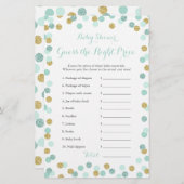 ミントと金ゴールド赤ちゃんシャワー価格右ゲームカード (正面/裏面)