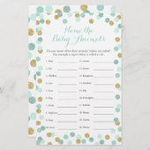 ミントと金ゴールド赤ちゃんシャワー赤ちゃん動物名ゲーム (正面/裏面)