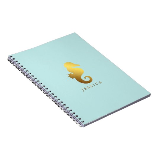 ミントと金フェイク箔シーホースパーソナライズされた ノートブック (右側)