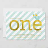 ミントと金フェイク箔象の誕生日パーティー 招待状 (正面)