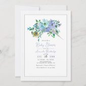 ミントと青の水の色ボホフローラベビーシャワー 招待状 (正面)