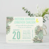 ミントと黄色のモダン多肉株結婚 招待状 (スタンド正面)