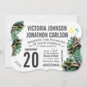 ミントと黄色のモダン多肉株結婚 招待状 (正面)