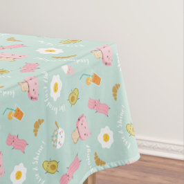 ミントにトーストのベーコンと卵を付けたかわいい朝食 テーブルクロス