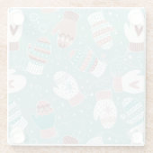 ミントに居心地の良い冬のクリスマスミッテンスのパターン ガラスコースター (裏面)