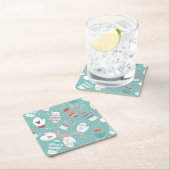 ミントに居心地の良い冬のクリスマスミッテンスのパターン スクエアペーパーコースター (インサイチュ)