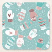 ミントに居心地の良い冬のクリスマスミッテンスのパターン スクエアペーパーコースター (正面)