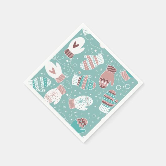 ミントに居心地の良い冬のクリスマスミッテンスのパターン スタンダードカクテルナプキン (角)