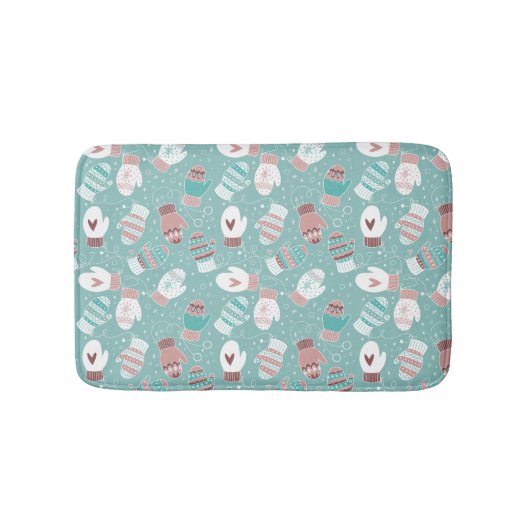 ミントに居心地の良い冬のクリスマスミッテンスのパターン バスマット (正面)