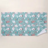 ミントに居心地の良い冬のクリスマスミッテンスのパターン ビーチタオル (正面)