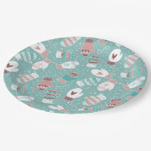 ミントに居心地の良い冬のクリスマスミッテンスのパターン ペーパープレート (アングル)