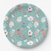 ミントに居心地の良い冬のクリスマスミッテンスのパターン ペーパープレート (正面)