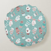 ミントに居心地の良い冬のクリスマスミッテンスのパターン ラウンドクッション (裏面)