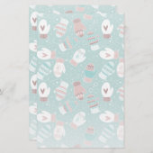 ミントに居心地の良い冬のクリスマスミッテンスのパターン 便箋 (正面/裏面)