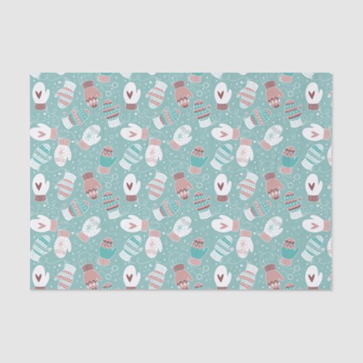 ミントに居心地の良い冬のクリスマスミッテンスのパターン 薄葉紙 (正面)