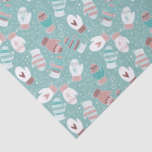 ミントに居心地の良い冬のクリスマスミッテンスのパターン 薄葉紙 (詳細)