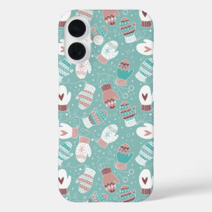 ミントに居心地の良い冬のクリスマスミッテンスのパターン iPhone 16ケース