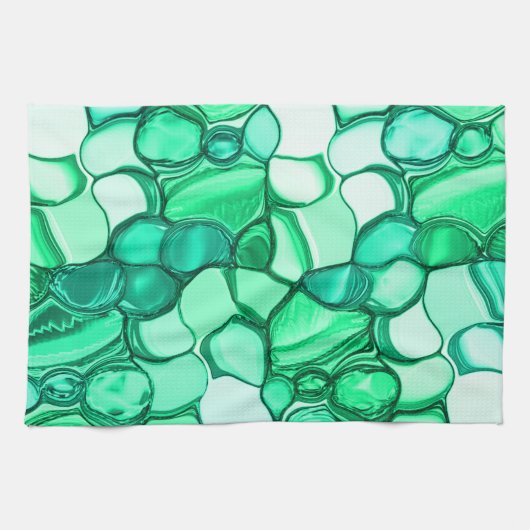 ミントに緑の色合いの澄ん石のように丸い キッチンタオル (横)