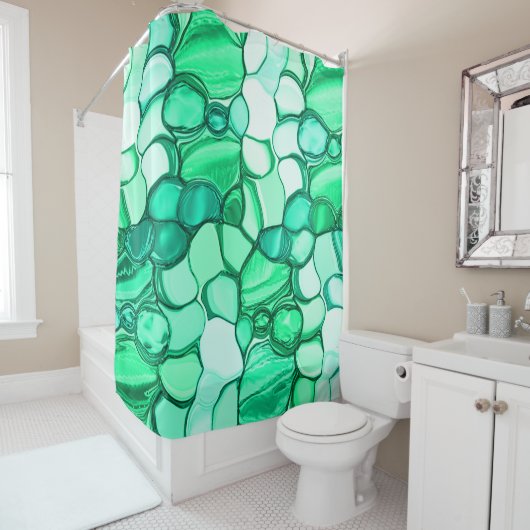 ミントに緑の色合いの澄ん石のように丸い シャワーカーテン (インサイチュ)