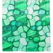 ミントに緑の色合いの澄ん石のように丸い シャワーカーテン (正面)