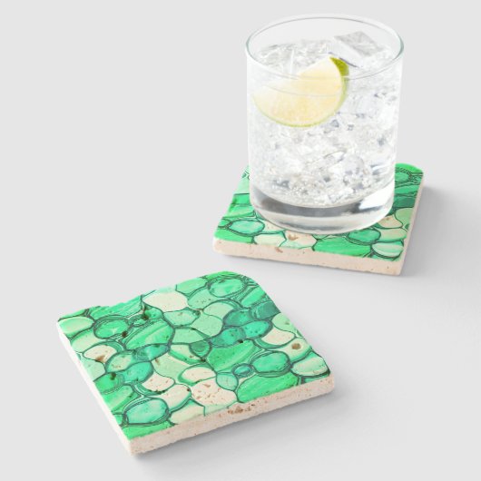 ミントに緑の色合いの澄ん石のように丸い ストーンコースター (横)