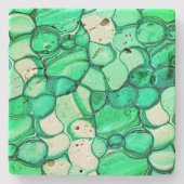 ミントに緑の色合いの澄ん石のように丸い ストーンコースター (正面)