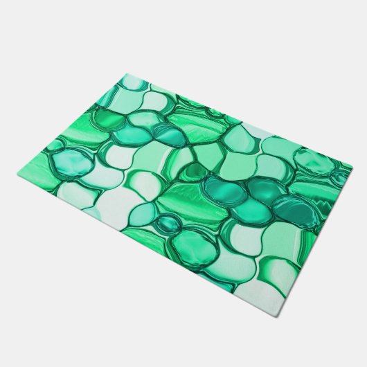 ミントに緑の色合いの澄ん石のように丸い ドアマット (アングル)