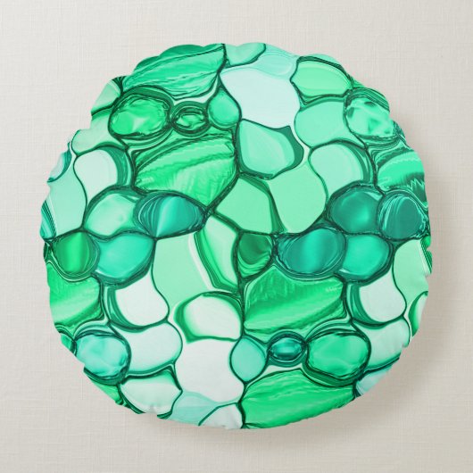 ミントに緑の色合いの澄ん石のように丸い ラウンドクッション (正面)