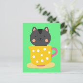 ミントのお茶入り漫画のかわいい猫 ポストカード (スタンド正面)